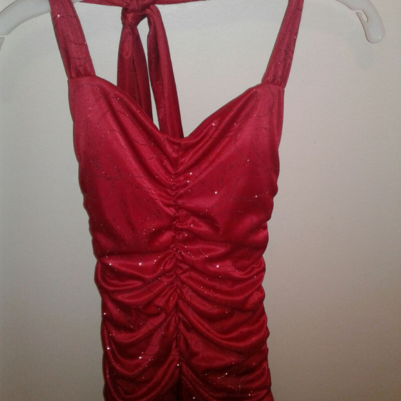 Ruby Rox Sparkle Red Ruched Prom Dress Medium - Picture 3 of 5